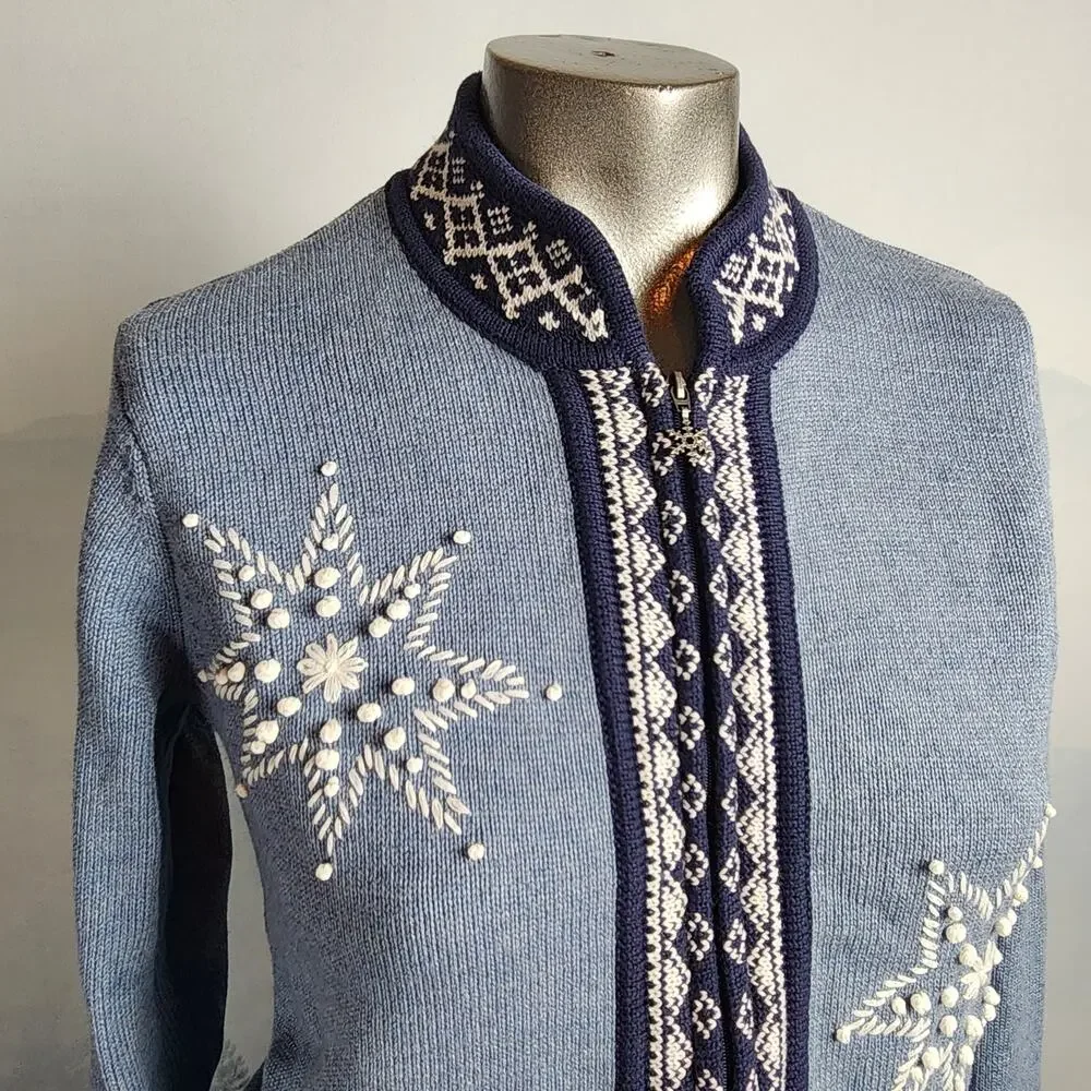 Vintage The TOG Shop Blue Snowflake Winter / Christmas Cardigan | Women's PS